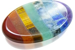 Nvzi 7 Chakra Steine Worry Stone, Handschmeichler Stein, Bergkristall Stein, Edelsteine Heilsteine, Spirituelle Deko, Chakra Deko, Chakra Crystals and Healing Stones, Oval Palm Stone, Thumb Stone(1PCS