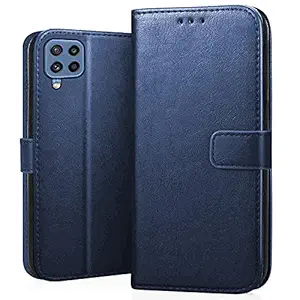 CEDO Samsung M32 4G / F22 4G Flip Cover | Leather Finish | Inside Pockets & Inbuilt Stand | Shockproof Wallet Style Magnetic Closure Back Cover Case for Samsung Galaxy M32 4G / F22 4G (Blue)