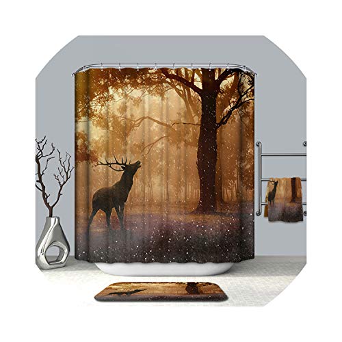 Shower Curtains Bathroomn Quality Natural Waterproof Polyester 2M Cloth 3D Happy Jungle Deer Shower Curtain Bathroomn,Cy1137,165X180Cm