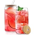 KELVEE Beer Can Shaped Tumbler with Glass Straw and bamboo Lid 540ml, Iced Coffee & Tea Cups for Straw and Direct Drinking Mouth Dual Use, Summer Travel Bottle Pack of 1 (Beer Can With Bamboo Lid - 1)