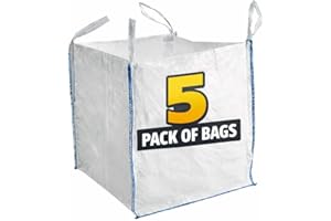 5 x 1 tonne bags Builders 1 Tonne Builders Bags – Heavy Duty Bulk FIBC Bags for Garden Waste, Sand, Aggregate, Construction & Storage – White Jumbo Dumpy Bags 85x85x85cm with Lifting Loops