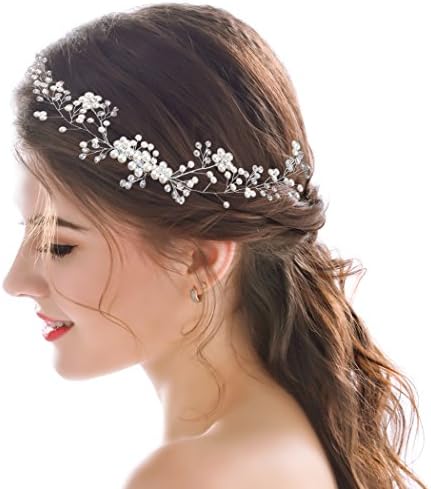 Handcess Wedding Headband Hair Vine Silver Crystal Flower Bridal Hair Accessories - 15.74''