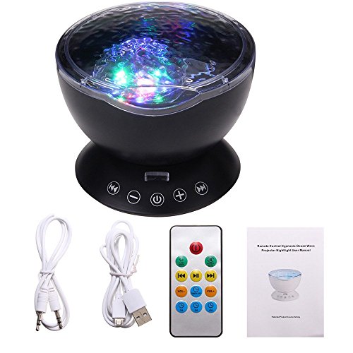 SOLMORE LED Nachtlicht Stimmungslichter Ozean Projektor Wellen Lampe Deckenlampe Projektionslampe Ozeanwellen Licht mit Musik Fernbedienung (Musik-Eingang 7Lichtmodi/4 Naturklänge eingespeicherLampe )TF Steckplatz/USB Klinken kabel / Romantische Dekoration für Baby Kinder Spielzeug Wohnzimmer Party Kindergeburtstag Geschenk - 8