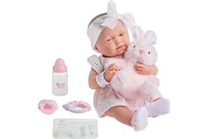 JC TOYS- Muñeca La Newborn recién Nacida de 38 cm es de Vinilo Suave, Ropa de algodón Calado y Accesorios, niña, Rosa, diseñado en España por Berenguer, 2 años
