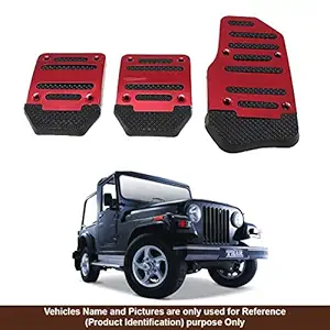 Oshotto 3 Pcs Non-Slip Manual CS-373 Car Pedals Kit Sports Pad Covers Set Compatible with Mahindra Thar (Red)