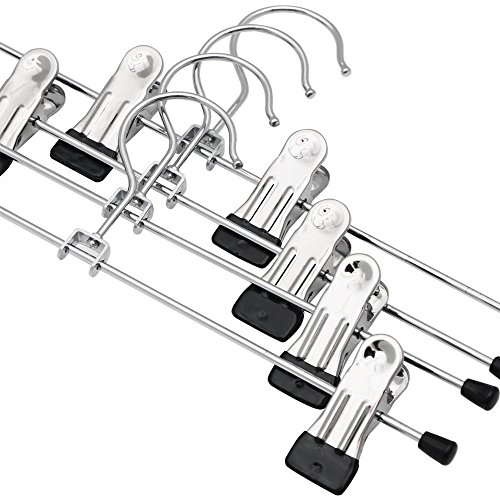 Yahee 20 Stück kleiderbügel Hosenbügel aus Metall rutschfest verstellbar, mit verschiebbaren Clips (Silber) - 4