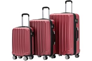 BEIBYE TSA-Schloß 2080 Zwillingsrollen neu Reisekoffer Koffer Trolley Hartschale Set (Weinrot, Set)