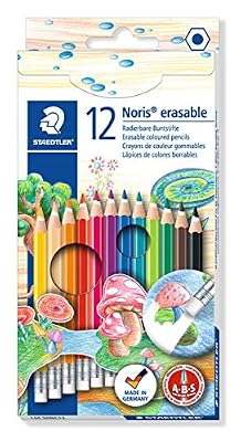 Staedtler Noris Erasable, Crayons de couleur gommables avec système anti-casse, Mine douce de 3 mm, Étui carton avec 12 couleurs vives différentes, 144 50NC12