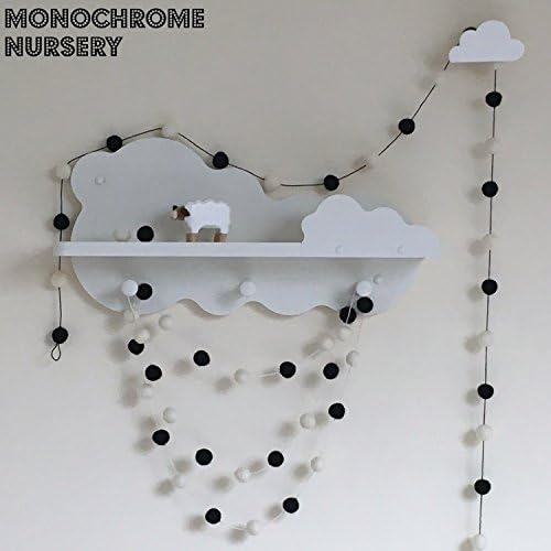 Black and White pom pom felt ball garland - Monochrome Nursery - Eco - Handmade - Free UK postage by My First Room