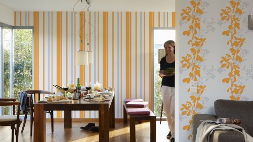 Schöner Wohnen Vliestapete New Simplicity, Streifentapete, grau, orange, weiß, 947222 - 3
