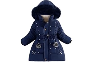 Runstarshow Girls' Winter Jacket - Padded Hooded Parka with Detachable Hood, Fur Collar, Belt Pockets - Warm School Coats for Girls Aged 3-12 Years