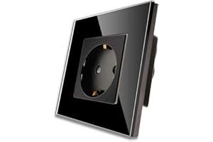 CNBINGO Single Socket 16 Amp con panel de vidrio endurecido Negro, protección infantil, material de fuego de fuego, enchufe Schuko estándar