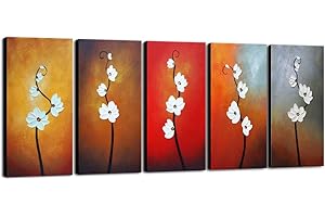 Wieco Art Large Modern Colorful Flowers Artwork 5 Piece 100% Hand Painted Framed Contemporary Abstract Floral Oil Painting on Canvas Wall Art for Living Room Bedroom Home Decorations