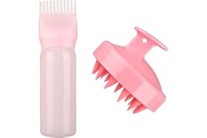 MFUOE Root Comb Applicator Bottle with Scalp Massager Shampoo Brush Hair Coloring Dye and Scalp Treatment Tools（Pink）