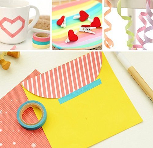 Dosige Regenbogen Klebeband Deko Aufkleber Rainbow Dekobänder Klebestreifen Mehrere Farben klebrig Kreppklebeband Scrapbooking DIY Klebeband 10 Stück - 3