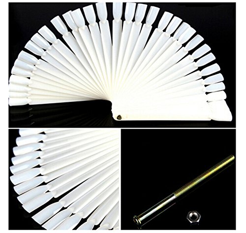 ODN 50 PCS Fan-shaped False Fake Nail Art Tips Sticks Polish Gel Salon Display Chart Practice Too (Natural)