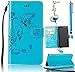 Produktbild Sunroyal Flip PU Leather Simple Blau Blue Elegant Butterfly Flowers Embossed Patterned Stand Function Protective Cases Covers with Card Slot Holder Wallet Book Design Fordable Strap Case For Samsung Galaxy J1 Mini (2016) SM-J105 + 1X Free Silver Metal Stylus + 1 X Crystal Diamond High Heel Anti Dust Plug