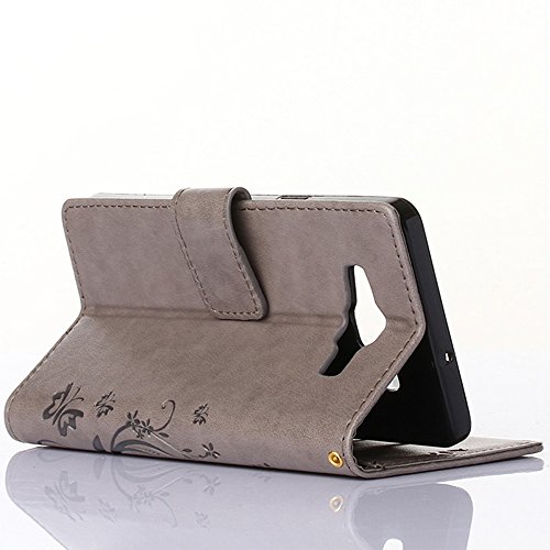 Samsung Galaxy A5 ( 2015 ) Hülle, Samsung Galaxy A5 ( 2015 ) Schutzhülle, Alfort 3 in 1 Lederhülle Fashion Design Premium PU Leder Hohe Qualität Tasche Case Cover Kasten Abdeckung Wallet für Samsung Galaxy A5 ( 2015 ) 5.0″ Smartphone Funktion Standfunktion Unterstützte Telefone und Magnetverschluss mit Schmetterling ( Grau ) + Alfort Schwarz Stylus Pen - 3