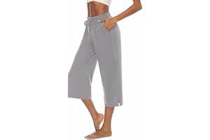 ASKSA Damskie spodnie capri 3/4, szerokie nogawki, wygodne spodnie rekreacyjne, spodnie do biegania, luźne spodnie do jogi, letnie spodnie z kieszeniami