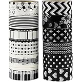 UOOOM 12pcs Decorative Washi Tape Masking Tape Adhesive Scrapbooking DIY Craft Gift (black)