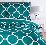 AmazonBasics Parure de lit avec housse de couette en microfibre, 260 x 240 cm, Bleu sarcelle (Teal Trellis)