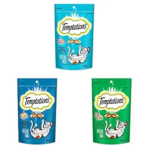 Temptations Cat Treat, Tempting Tuna Flavour - 85 g&Temptations Cat Treat, Seafood Medley Flavour - 85 g&Temptations Cat Treat, Savoury Salmon Flavour - 85 g