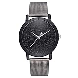 Armbanduhr Damen Ronamick Frauen glänzende Quarz Lederband Uhr Mond Zeiger Analoge Armbanduhr Uhr Uhren(BK)