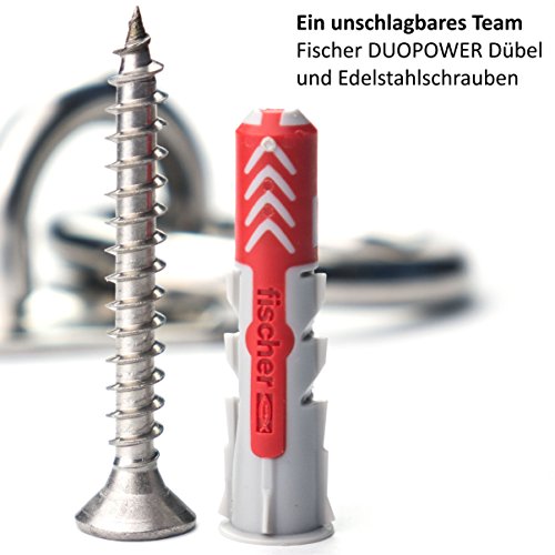 Edelstahl Wand- und Deckenbefestigung mit Edelstahl-Schrauben und Dübel – rostfrei – Augplatte mit Ring – Halterung / Befestigung für Sling-Trainer, Sonnensegel - 2
