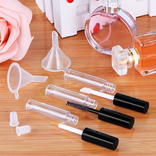 eBoot 4ml Wimpertusche Leerrohr Eyeliner Flasche Lip Gloss Tubes Vials Containers mit Stäbchen Pinsel und Gummieinsätze, Trichter für Rizinusöl - 7