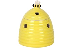 SOMETHING DIFFERENT Quemador de Aceite de Colmena Amarilla Alegre - 14 cm x 11 cm (1 Unidad) - Adorable diseño de cerámica con Tapa de Abeja Dulce, Recortes de Panal - Compatible con aceites aromáticos y Cera derretida