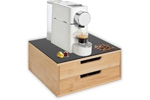 OWIJI Portacapsule Bambù Con Doppio Cassetto Scomparti Caffè Organizzatore Capsule Cialde Tisane Tè Bustine Di Zucchero Bicchierini 30 x 30 x 14,5 Cm