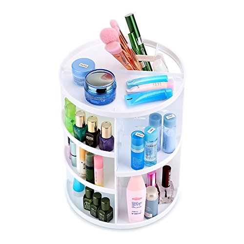 Schönes leben* Multifunktionaler Kosmetikorganizer Kosmetikständer 360 Grad Drehbar Aufbewahrungsbox für Gesichtswasser, Cremes, Kosmetikpinsel, Lippenstifte, Nagellack (#1 Weiß)