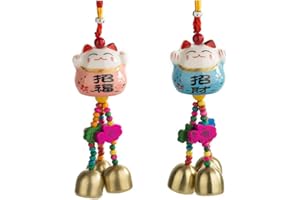 Garneck 2 campanelle a vento a forma di gatto portafortuna, in stile giapponese Maneki Neko, ciondolo a campana tibetana, decorazione da appendere, per camera da letto, finestra, balcone