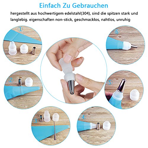 Dekool Spritztüllen Set mit 24 Stücke Garniertülle und 2 Kupplung für Keksen, Plätzchen, Pralinen, Geburtstag Tortendeko und Torten Deko Decorating Tools aus Edelstahl - 3