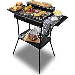 Cecotec Barbecue Électrique PerfectSteak 4250 Stand. Avec Pieds, Supports Latérales et Coupe-vent, Gril en Acier Inox, Réglable sur 3 Niveaux, Plateau Ramasse-graisse, Température Réglable, 2400W.