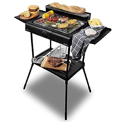 Cecotec Barbecue électrique PerfectSteak 4250 Stand de 2400 W, Gril en Acier Inoxydable, Supports de Grande Surface, 3 Niveaux de Hauteur et Pare-Vent