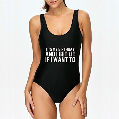 Women Fashion Its My Birthday Letter Printed One Piece Swimsuit Summer Sexy Beach Wear Bathing Suit Monikini M