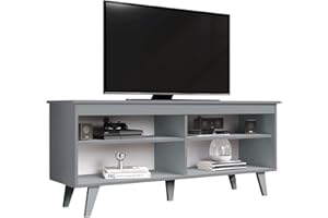 Madesa Mueble de TV Moderno, Mesa de Salón con 4 Estantes de Gran Almacenaje para Televisores de hasta 55 Pulgadas, 136 x 38 x 58 cm, Madera - Gris