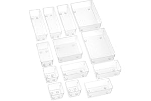 Panzy Home 13 Pcs Drawer Organiser Clear Desk Drawer Organisers Trays Makeup Drawer Divider Clear Plastic Storage Boxes for Bathroom Cosmetics Kitchen Office Stationery