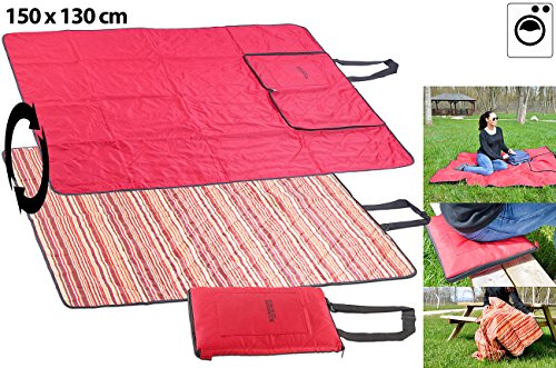 PEARL 3in1-Picknickdecke mit Sitzkissen und Zudecke, waschbar, 150 x 130 cm - 2