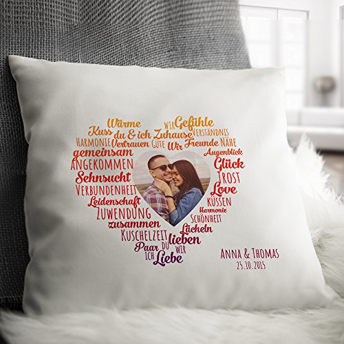 Personello® Fotokissen mit Herz Motiv, Kissen mit eigenem Foto und Text (personalisierbar), Kissenbezug (40×40) mit Füllung, Geburtstagsgeschenk für die Freundin, Fotogeschenk, Geschenk zum Jahrestag - 2