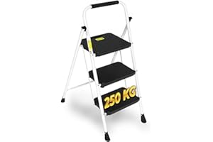 Escabeau Pliant HYTAMA TOOLS à 3 Marches, Échelle Stable en Acier Blanc