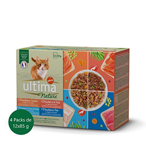 Ultima Nature Comida Húmeda para Gatos con 4 Variedades de Pescado: Salmón, Trucha, Atún y Pescado del Océano 12 Unidades 4080 g
