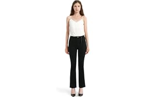 GLOWELFA Pantalon Femme Taille Haute Chic Élégant – Pantalon Évasé Bootcut Droit avec Poches, Confortable pour Travail, Bureau, Cérémonie et Soirée
