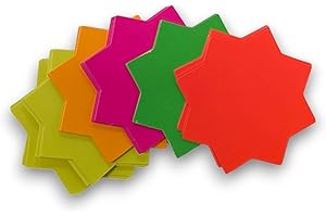 M P [Pack of 120] Fluorescent Flash Cards Star Shape Tags 2.5" Shop Retail Price Signs Sale Burst Paper Blank Neon Notices, Store, Party Favors