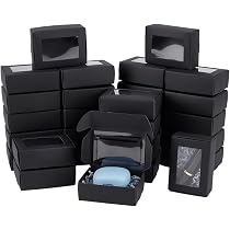 Benecreat 48 verpakkingen 5,5 x 5,5 x 2,5 cm bruine kraftpapieren doos met doorzichtige vensters, opvouwbare papieren cadeaudoos, goedigheidendoos, snoepdoos, dessertdoos voor feest-, huwelijks