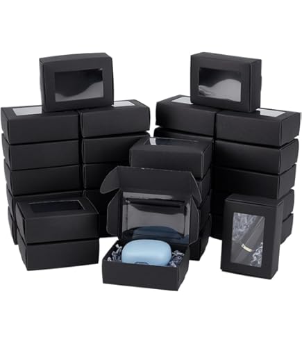 30 Paquets Boîtes En Papier Kraft Avec Fenêtre Transparente 6.5X6.5X3Cm Boîtes D'Emballage