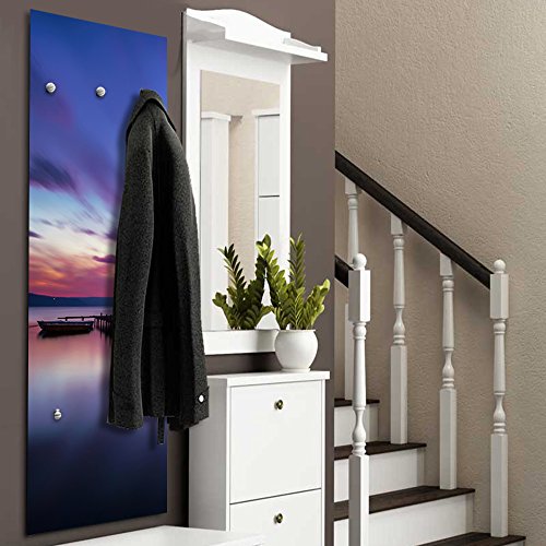 Feeby, Deco Panel Aufhänger, Kleiderhaken, Wandgarderobe, Garderobe, Wandecor Bilder mit hänger, 5 haken, STEG, BOOT, SEE, WASSER, VIOLETT