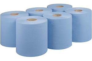 Luxtrous- Centrefeed Paper Tissue Rolls - Embossed Pattern Hand Towel - for Home Office Warehouse Bathroom Garage Kitchen, Wipe Away - Wall Mounted Lockable Rolls - 2-Ply (Blue, Pack of 6)