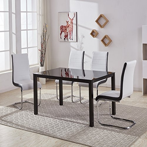 Gizza Clear Small Round Glass Dining Table And 4 Chairs Set Pu Leather Seat Padded Kitchen Room Office Chairs Home Deco Nova Table Buy Online In Bahamas At Bahamas Desertcart Com Productid 71664154